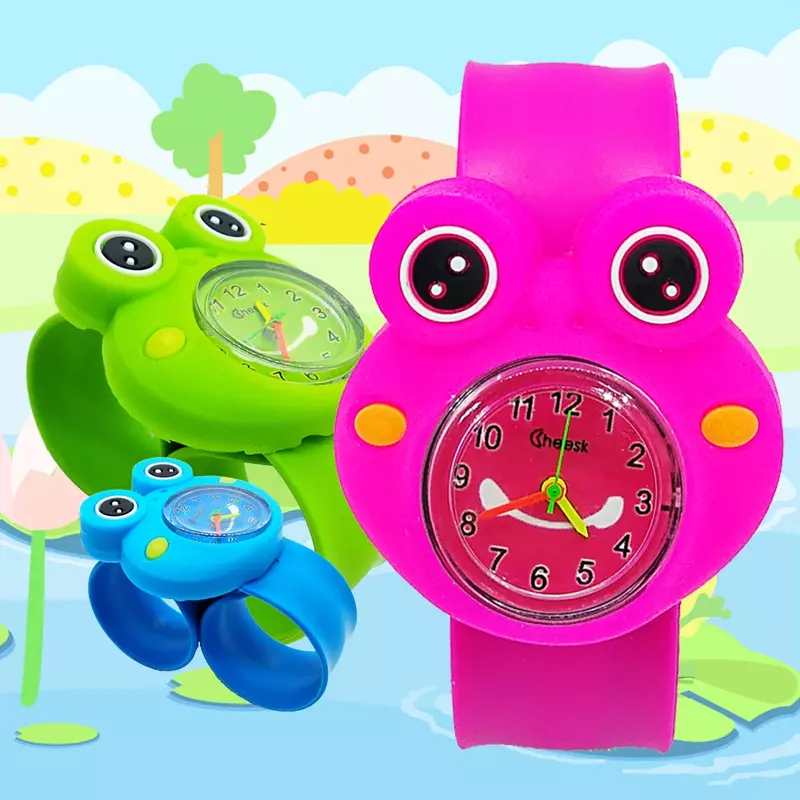 子供のためのクォーツ時計,ノベルティ,女の子のためのカエルのデザイン,シリコンストラップ,キャンディーカラー,バタフライパターン,時計