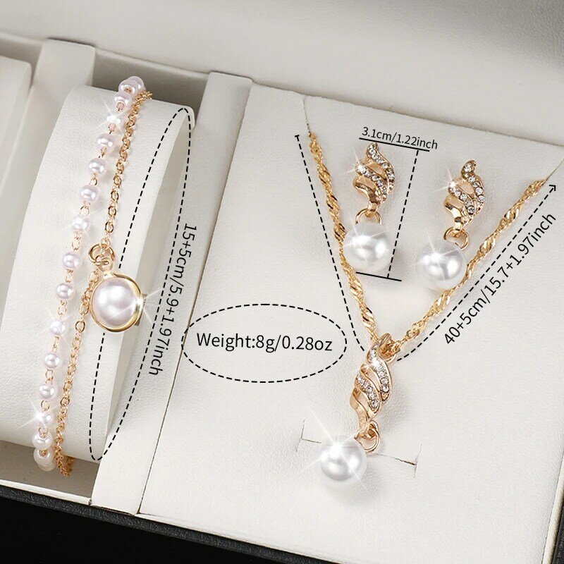 5 pz/set moda donna cinturino in pelle quadrante fiore orologio al quarzo e Set di gioielli di perle