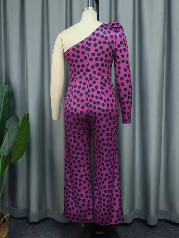 AOMEI Jumpsuit cetakan Polka Dot satu bahu wanita elegan satu potong Afrika wanita pinggang tinggi kaki lebar Romper baru ukuran besar