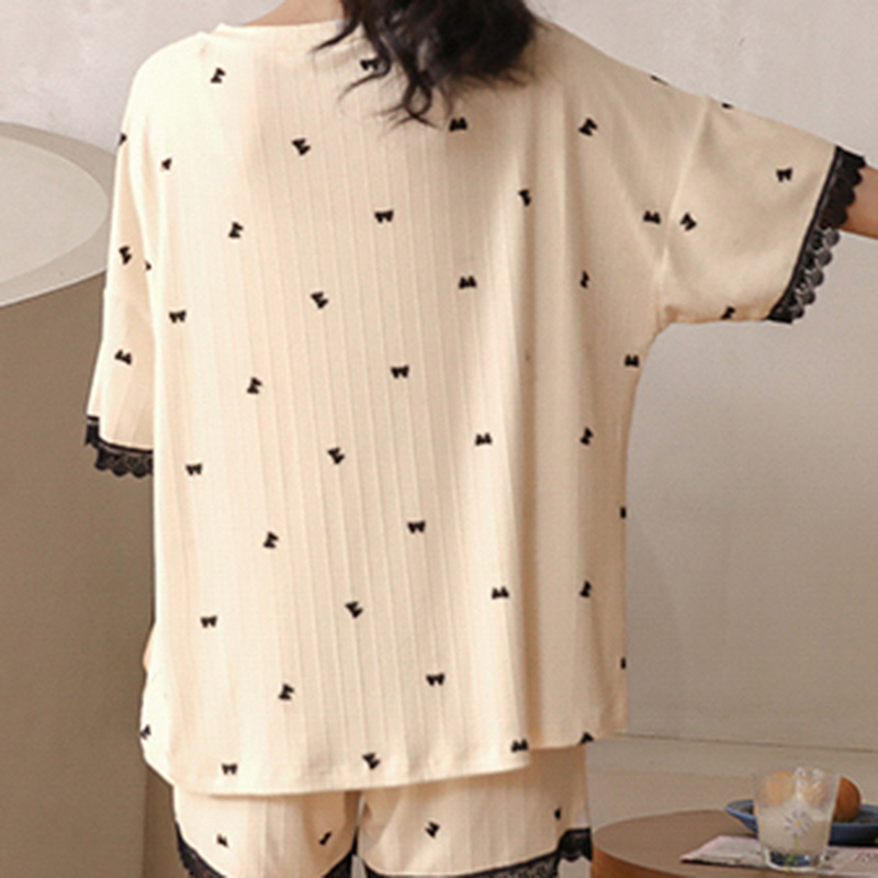 Комплект пижамы Женский, тонкий, свободного покроя, с принтом, бежевый, для дома