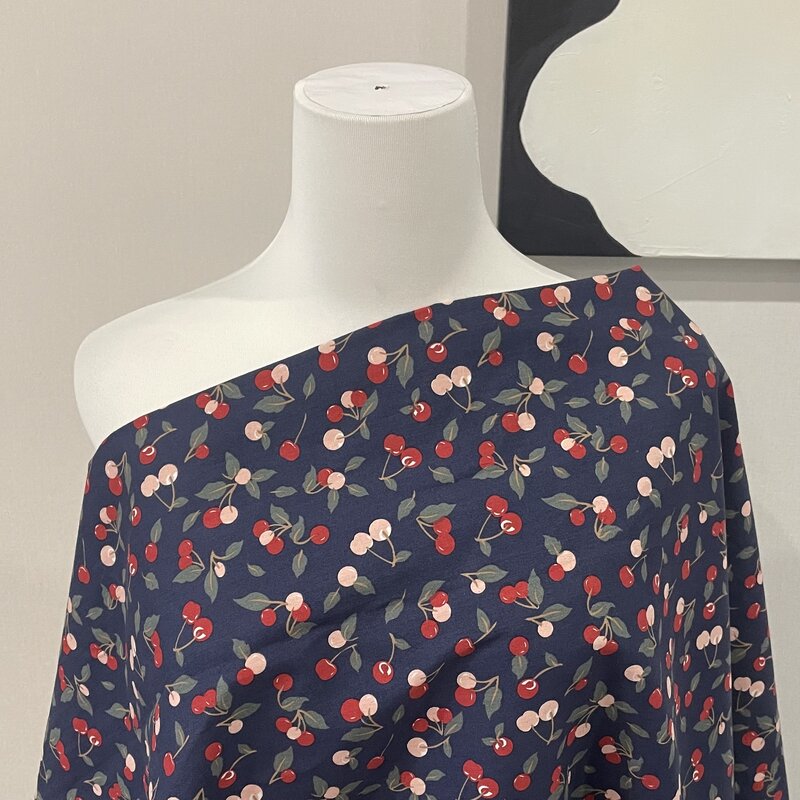 Little cherry Floral 100% katun Poplin 40S desain asli kain cetak Digital untuk jahit kain gaun rok desainer anak