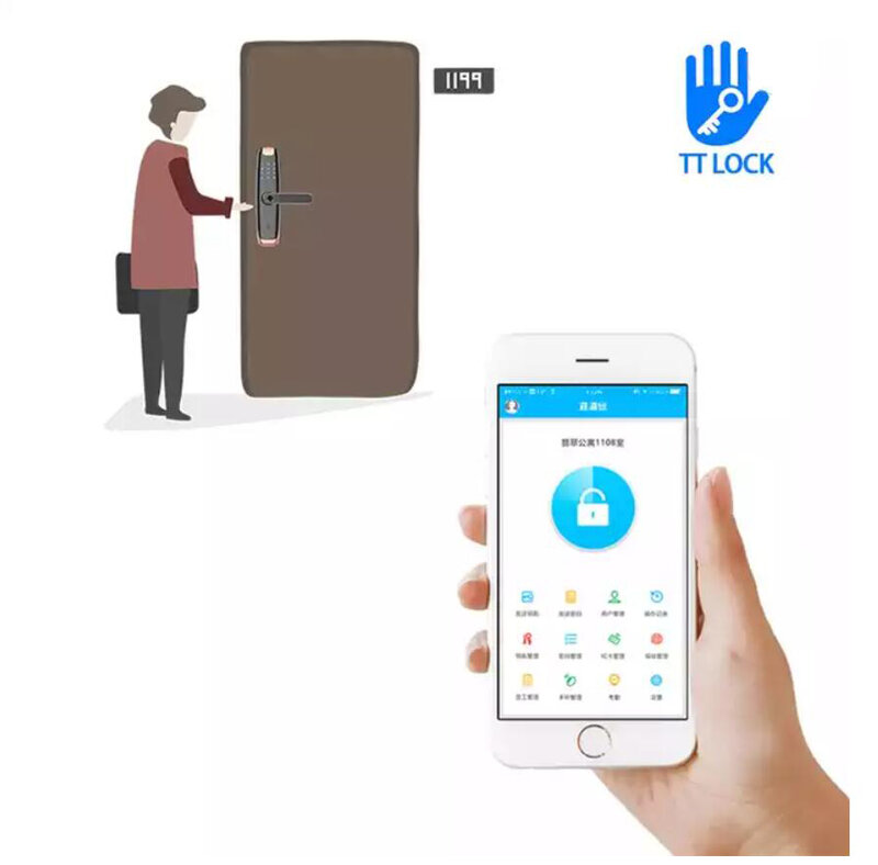TTLOCK-cerradura de puerta electrónica con huella dactilar, cerradura inteligente con Bluetooth, contraseña, bloqueo de manija, aplicación de desbloqueo, entrada sin llave