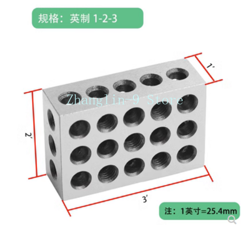 Herramienta de fresado de acero endurecido, calibre de bloque de 2 piezas, 1-2-3 ", bloques de 0,0001", precisión emparejada, 1-2-3 ", 23 agujeros, 25-50-75mm