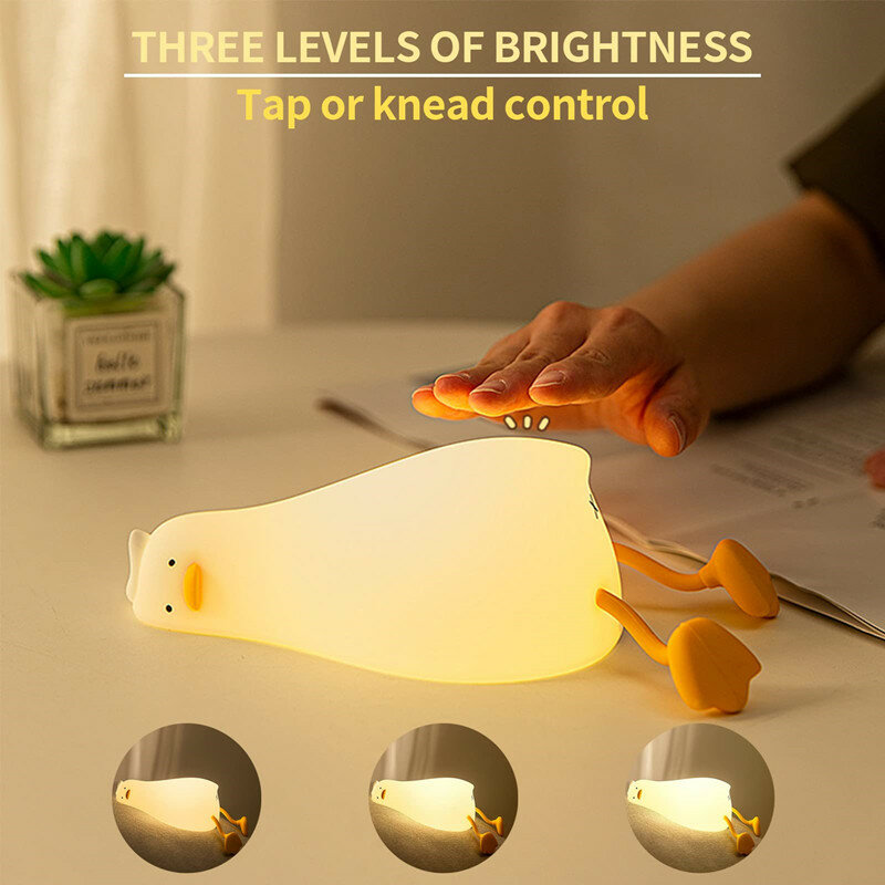 Luz LED de noche de pato de silicona, lámpara de mesa táctil de atenuación recargable, decoración de cabecera de dormitorio, regalos para niños