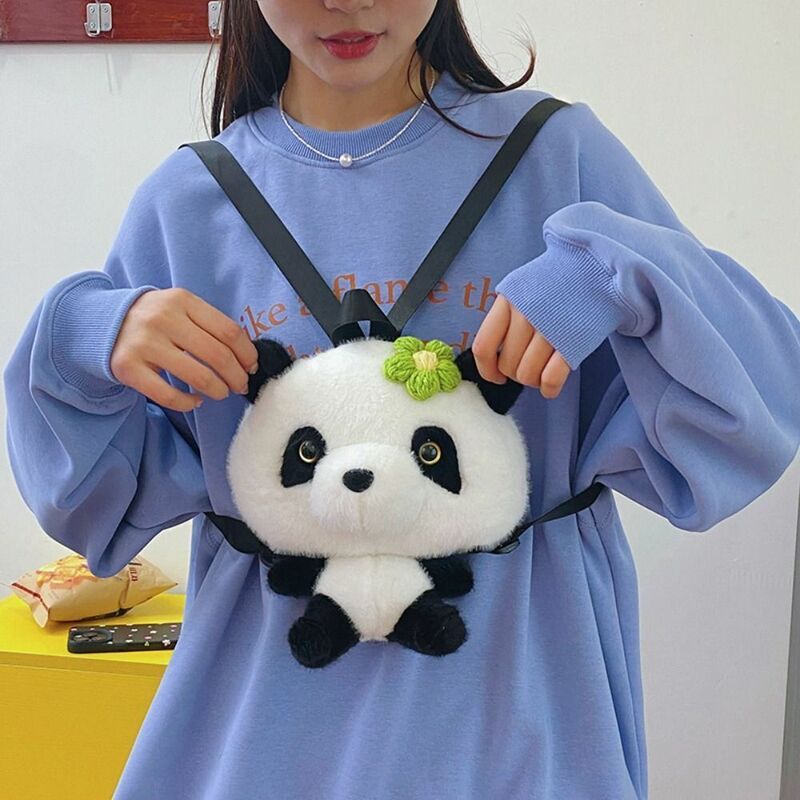 High-capacity Panda Plush Backpack High Quality Toy Plush Schoolbags Adjustable Panda Flower Crossbody Bag