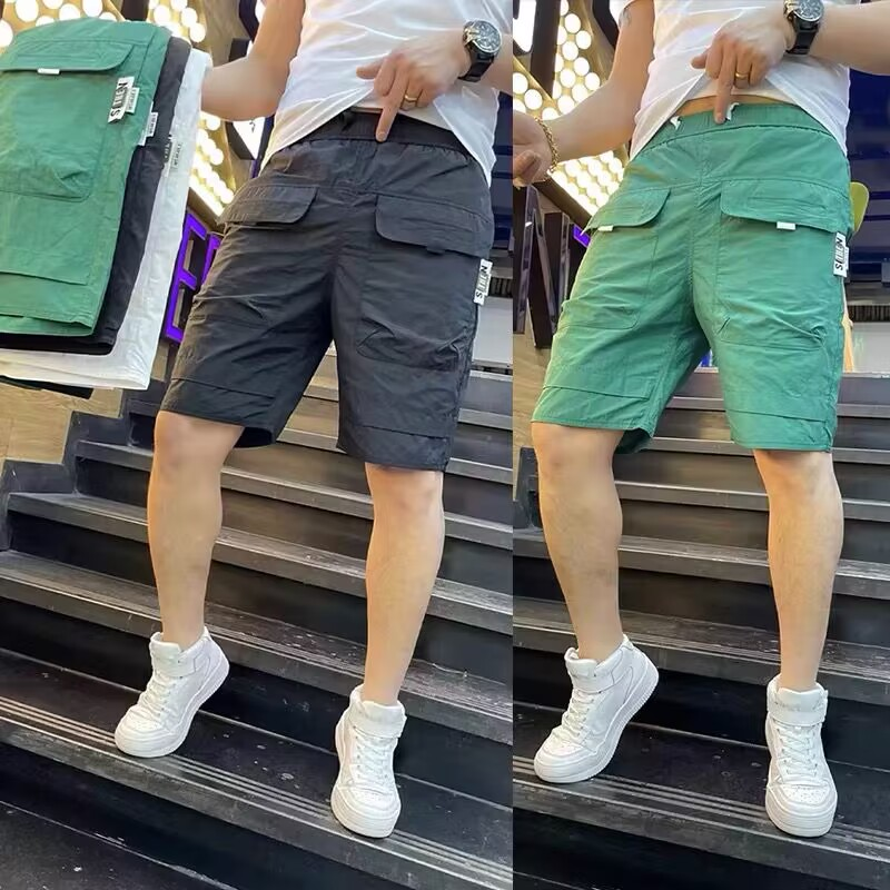 2024 summer new Men cargo shorts Quick-drying men's five-quarter pants multi-pocket loose straight leg trend medium pants
