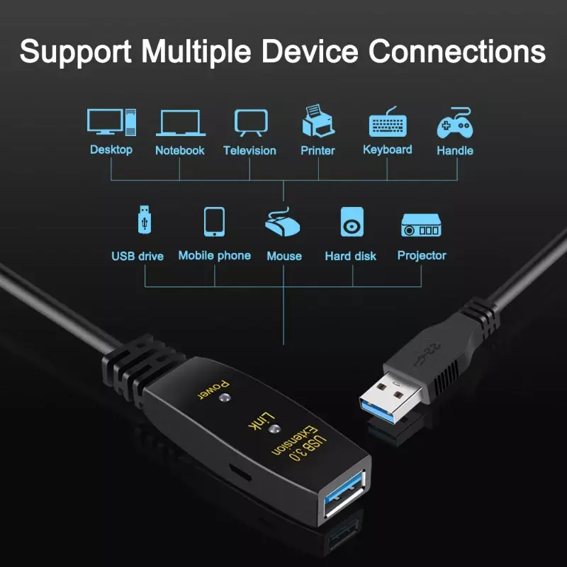 Cable de extensión activo USB 3,0, extensor de 5M y 10M con amplificador USB 3,0 tipo A macho A hembra, repetidor USB 3,0