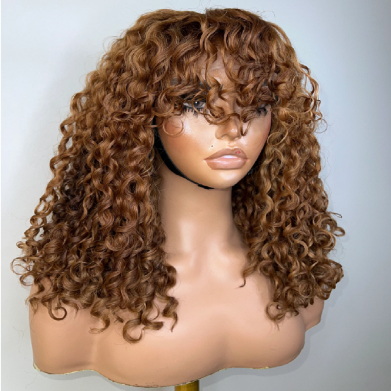 180Density 26 inch Long Ash Blond Kinky Curly Lace Front Wig With Bangs For Black Women BabyHair Preplucked Daily Middle Part
