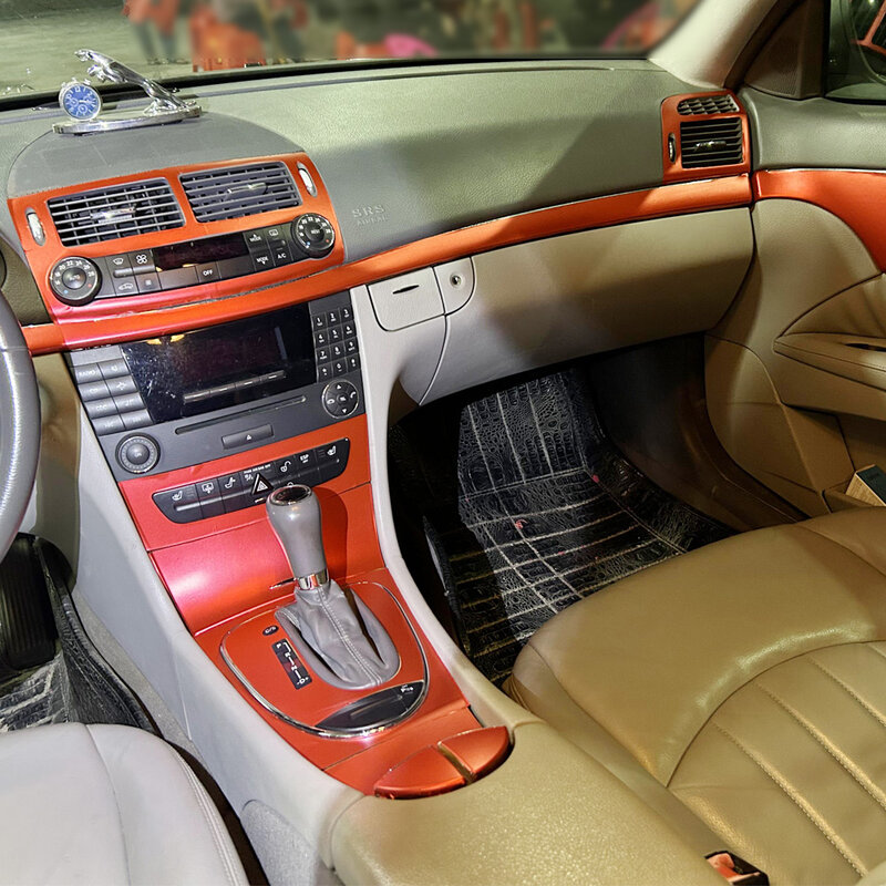 Pegatinas de fibra de carbono 5D para coche, pegatinas de moldura de cambio de Color para consola central Interior de Mercedes Clase E W211 2003-2008