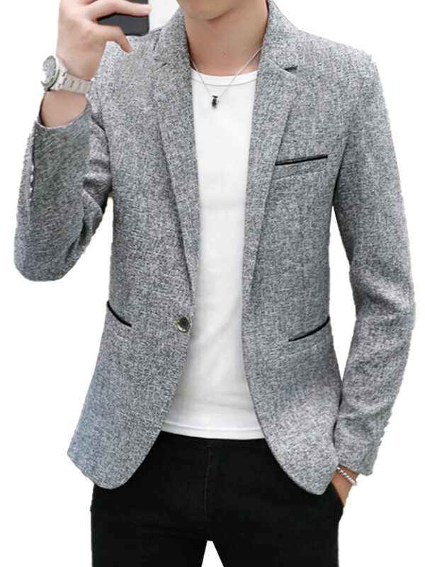 Blazer Pria Kasual Fashion Baru Jas Gaya Korea Ramping Katun Blazer Pria Pakaian Pria Blazer Pakaian Pria Ukuran Plus 4XL