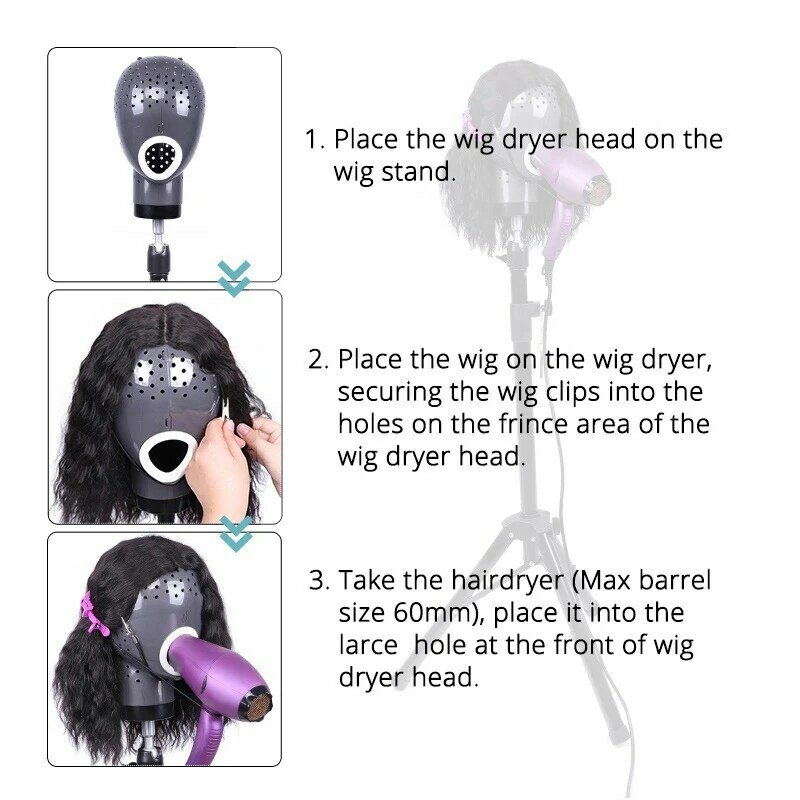 Wigs Head Drying Unit for Lace Wig Scalp Cap Net Hair Dryer Material Wig Display Head Mannequin Head for Wigs Dark Gray