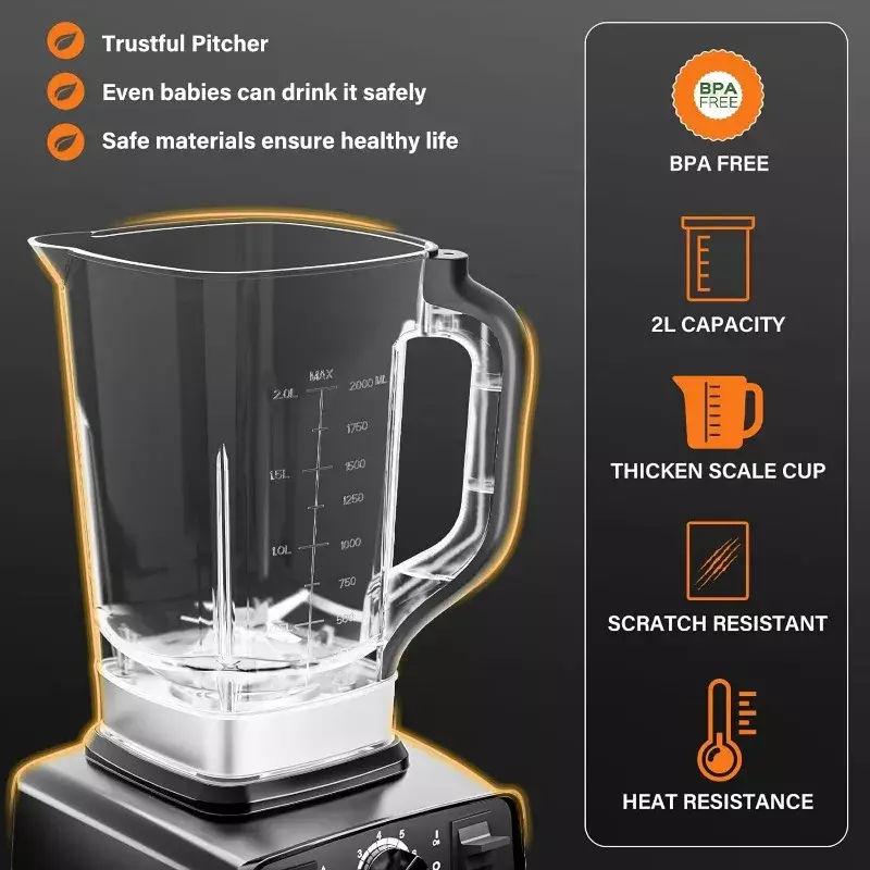 Enfmay Smoothie Blender Maker Liquidificador de Alto Desempenho para Cozinha, 4 Programas Predefinidos, Controle de 8 Velocidades, 33000RPM, 1450W