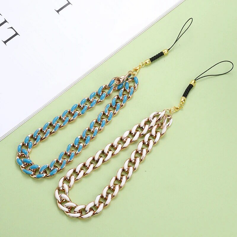 1Pcs Women Girl Charms 9 Colors Metal Acrylic Mobile Phone Chain Phone Lanyard Key Chain Pendant Hold Straps Accessories Gift
