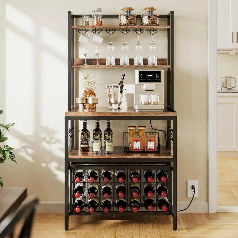 YITAHOME кухонная стойка для микроволновки с винной стойкой, Винная стойка отдельно стоящая напольная, маленькие полки для хранения
