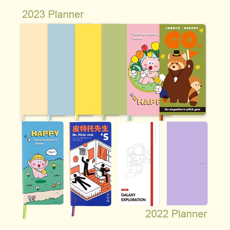 Kinbor 2022 2023 tydzień Planner Kawaii Journal Noteook Todolist zarządzanie czasem rekord książka Plan wydajności harmonogram na prezent