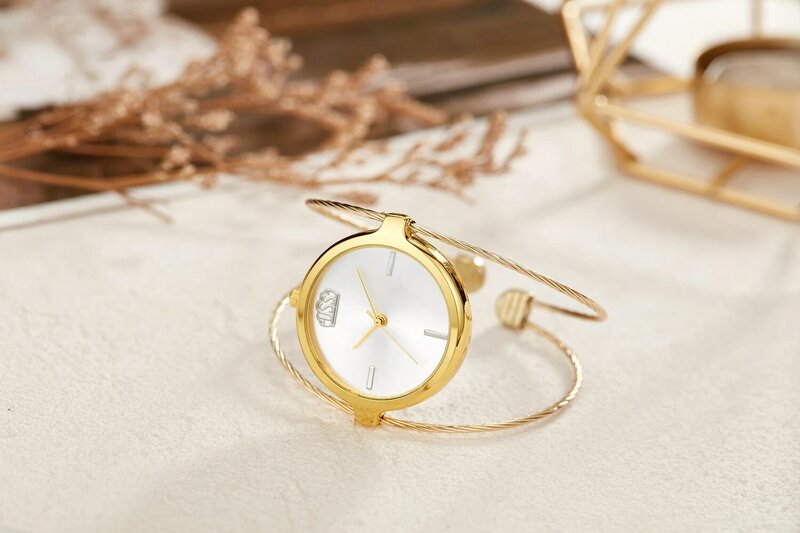 Top Vintage Girls Watch Round Single Wire Bracelet Watch Women's Watch Quartz Wire Bracelet Watch Casual Casual Fashion Watch