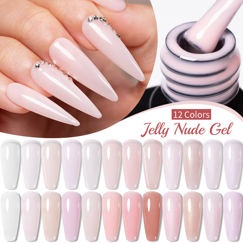 BOZLIN Jelly Nude Gel Vernizes, Semi-transparente, Cor Rosa, Branco Láctea, Soak Off, LED UV, Nail Art Colorido, 7,5 ml