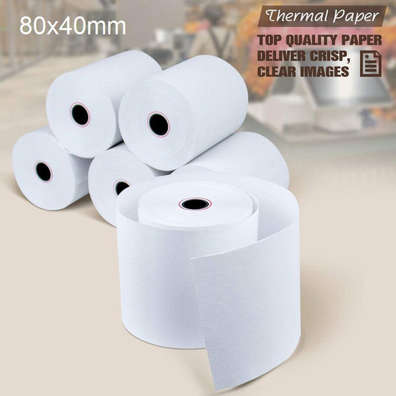 Gulungan kertas panas tipis 48g, panjang 18Meter, 5 gulungan kertas termal 80x40, kertas cetak, kertas nota termal untuk kasir