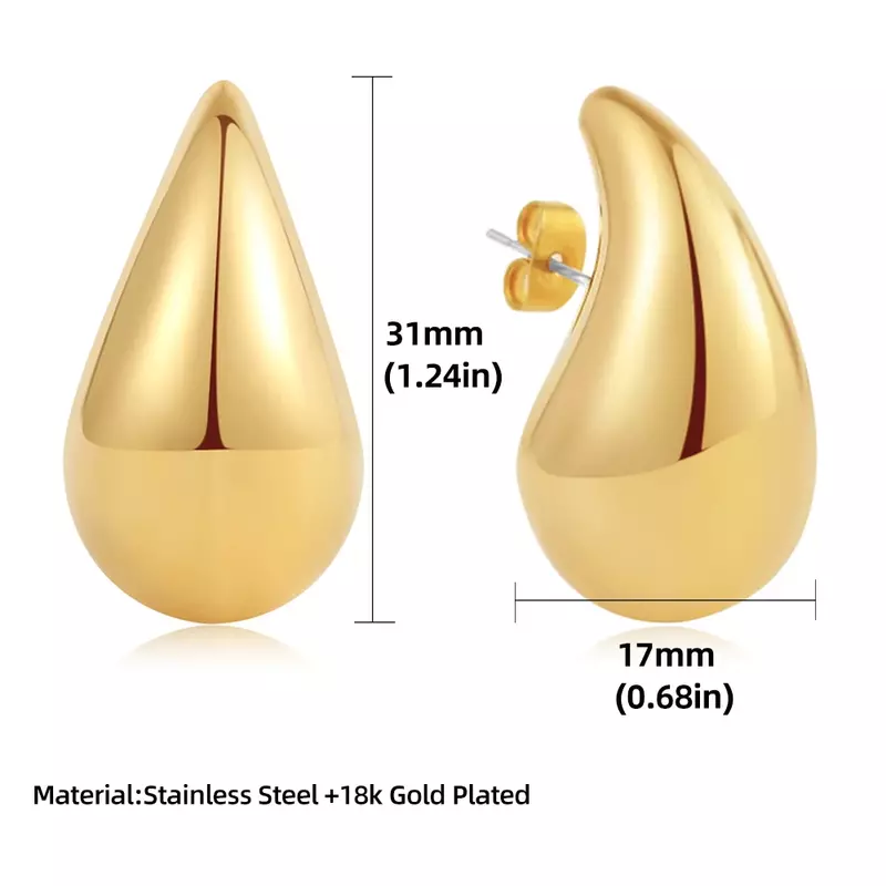 Chic berlebihan anting-anting tetesan air besar untuk wanita Dupes Chunky bentuk air mata baja tahan karat berlapis emas perhiasan telinga pernyataan