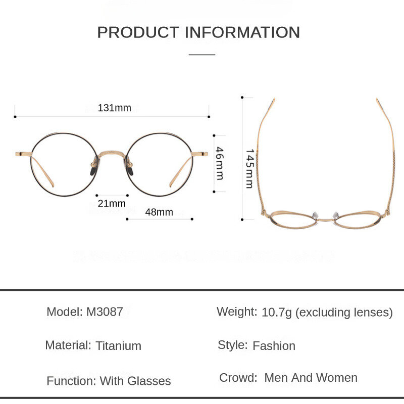 Kacamata bingkai Titanium Pria Wanita, kacamata bingkai bulat kecil modis buatan tangan Retro Jepang untuk miopia