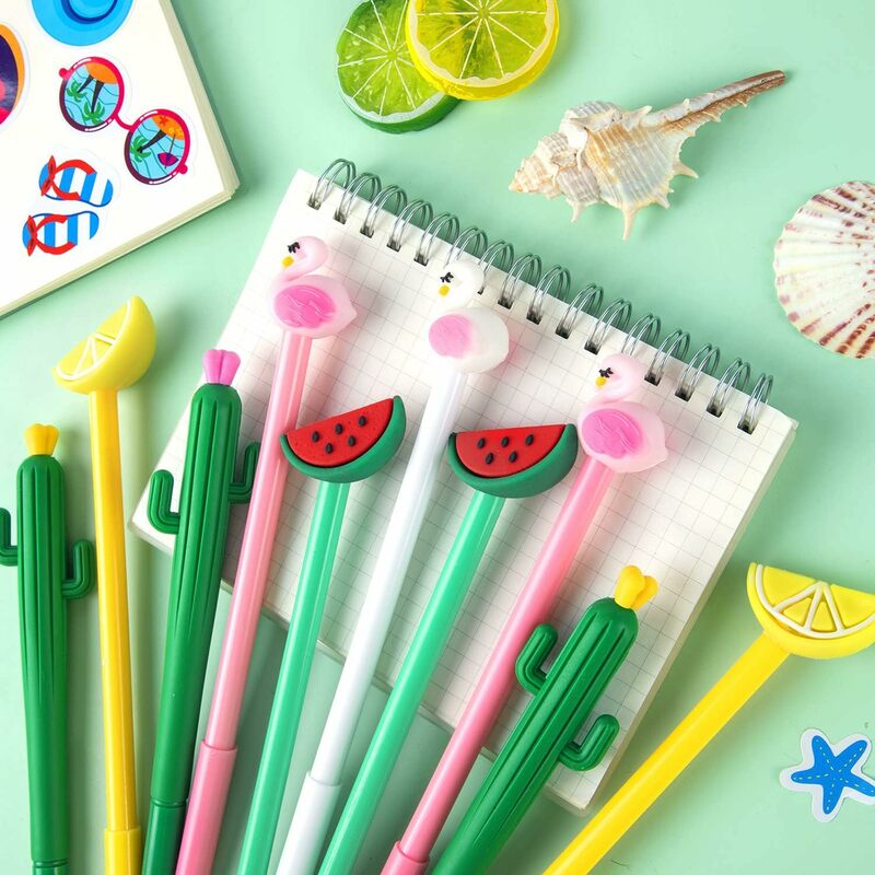 36 buah pena pulpen 0.5 Mm pena tinta Gel lucu Flamingo semangka kaktus Lemon buah untuk anak-anak perlengkapan sekolah siswa