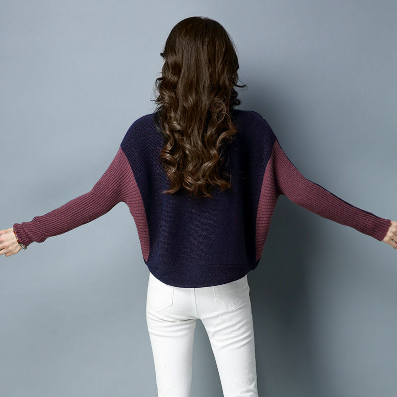 스플라이스드 밝은 실크 배트윙 슬리브 스웨터, 여성 의류, 2023 가을 겨울, 올매치 풀오버, 통근 상의, 신상 패션
