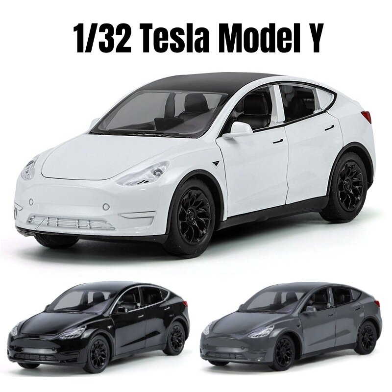 Coche de juguete Tesla modelo Y SUV para niño Y niña, juguete en miniatura de aleación de Metal fundido a presión, sonido Y luz, colección de regalo 1:32, 1/32