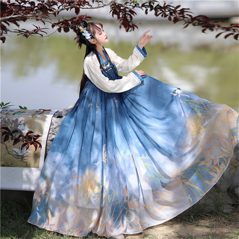 Starożytna tradycyjna chińskich kobiet elegancka sukienka Hanfu haft sceniczny kostium taneczny ludowa Retro piosenka dynastia zestaw sukni