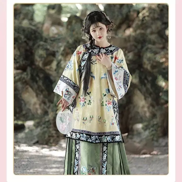 Ropa artesanal bordada de la dinastía Qing y Han, falda de cara de caballo Hanfu para niñas, conjunto de impresión de bordado de imitación, ropa multicolor