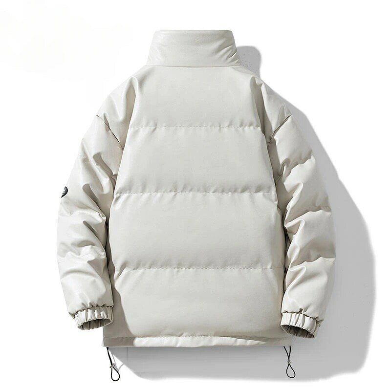2023 nowa męska puchowy płaszcz bawełniany kurtka zimowa krótkie luźne parki z PU zagęszczone ciepła odzież wierzchnia stójka moda na wypoczynek płaszcz
