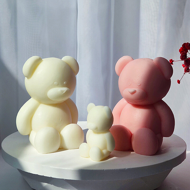 Moldes de vela de silicona de oso de juguete para posición sentada, molde de inyección de oso lindo, yeso perfumado hecho a mano, decoración del hogar