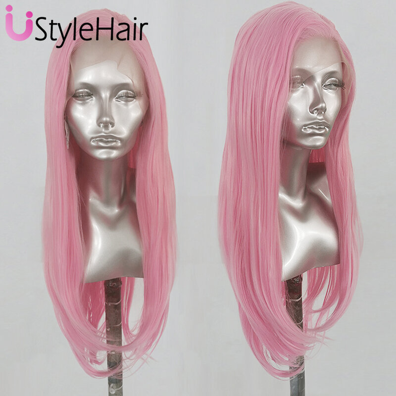 UStyleHair różowa koronka peruka z długimi naturalne fale syntetyczna koronka przednimi perukami dla kobiet włókno termoodporne naturalną linią włosów włosów na co dzień