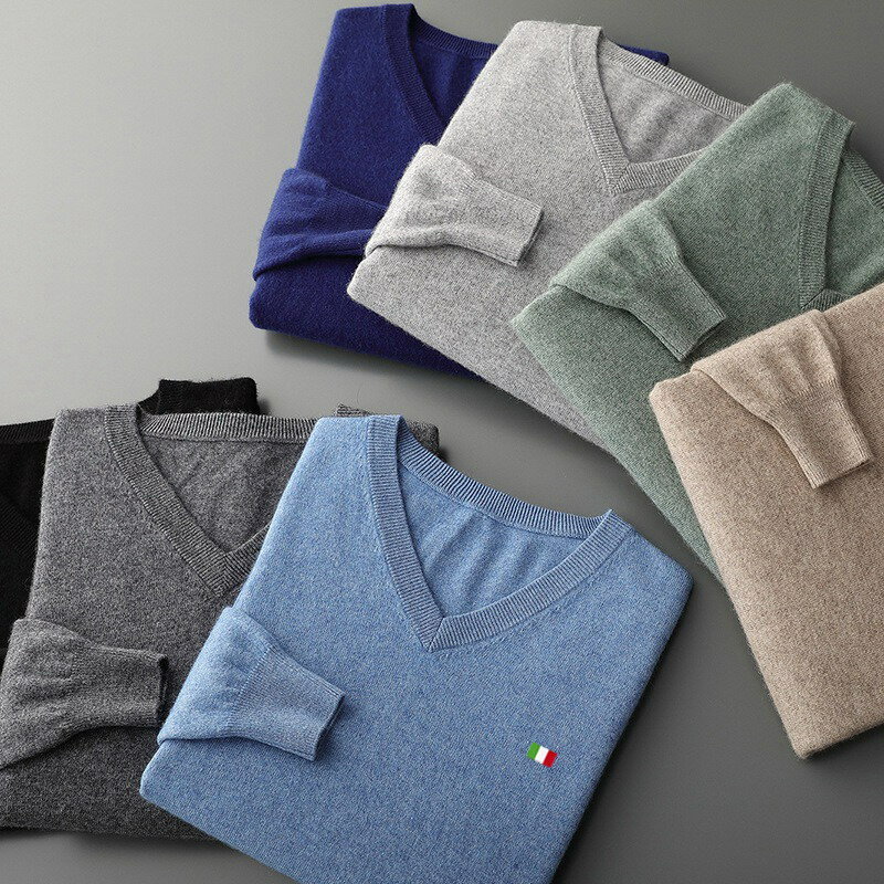 Men's Cashmere Warm Pullovers Sweater V Neck Knit Autumn Winter Fit Tops Male Wool Knitwear Jumpers Bottoming shirt Plus Size