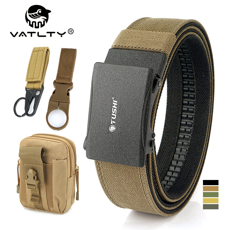 VATLTY Stiff Military Tactical Belt for Men Metal Automatic Buckle Sturdy Nylon Police Duty Belt Outdoor Casual Belt Girdle Male