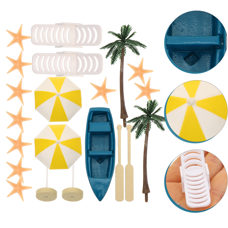 ミニビーチデコレーション、チェアアクセサリー、おもちゃ、傘、サンドボックス、ケーキオーナメント、ミニチュアクラフト、17個
