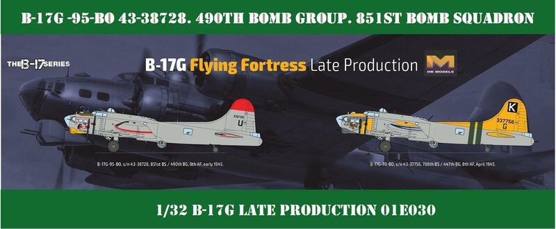 HK produção antecipada Flying Fortress, modelo plástico 01E030, B-17G, 1: 32