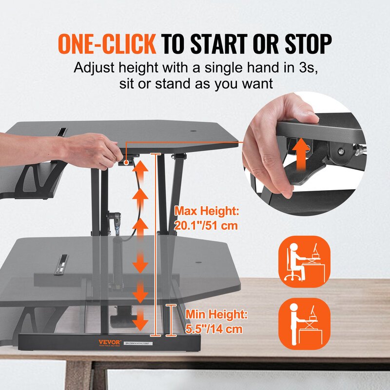VEVOR-Convertidor de escritorio de pie de doble capa para el hogar, escritorio de pie con altura ajustable, 36x23,6 pulgadas