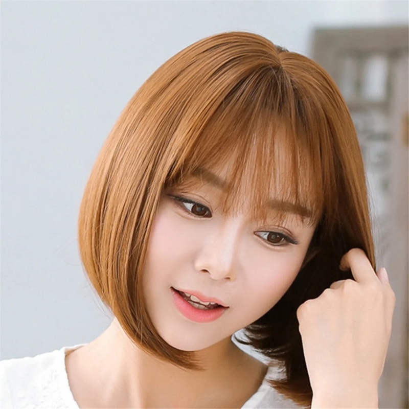 Женский парик Боб БОБО с челкой, естественный короткий парик Боб, короткий парик для повседневной корейской версии желтого цвета