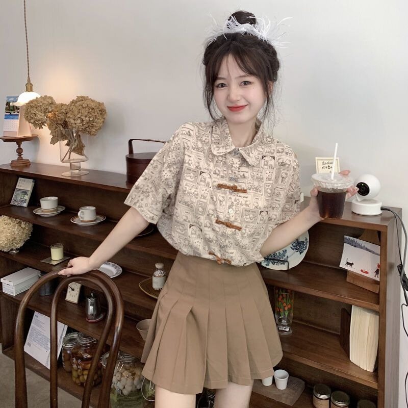 XEJ-Tops de estilo coreano para mujer, camisa de manga corta de gran tamaño, elegante, Social, verano, 2024