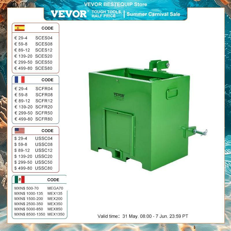 VEVOR-Heavy Duty Steel Lastro Box, 3 Ponto, Categoria 1, Trator, 800lbs Capacidade, Receptor Engate, 5 Cuft, Anexo Carregador de Volume