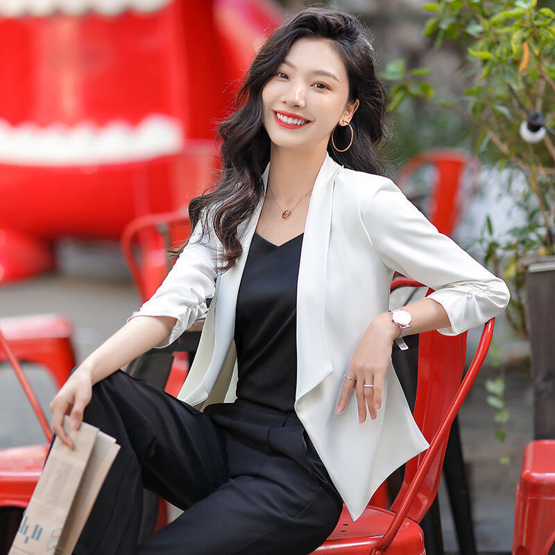 Bracelet Sleeve Coat Office Lady Style Plus Size Lapel Collar Blazer Jacket For Women Thin Overwear Korean Cardigan Tops Suit