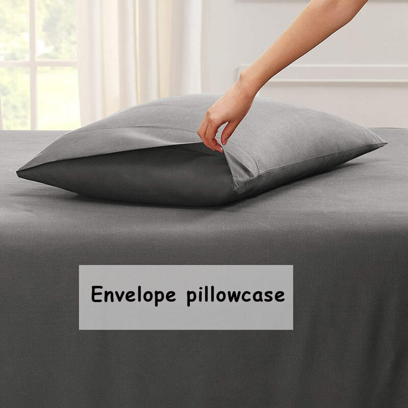 Queen King Pillowcase Cotton Polyester Solid for Bed Pure Thick Envelope Pillow Case Cover Soft Sleep Standard Size One Piece