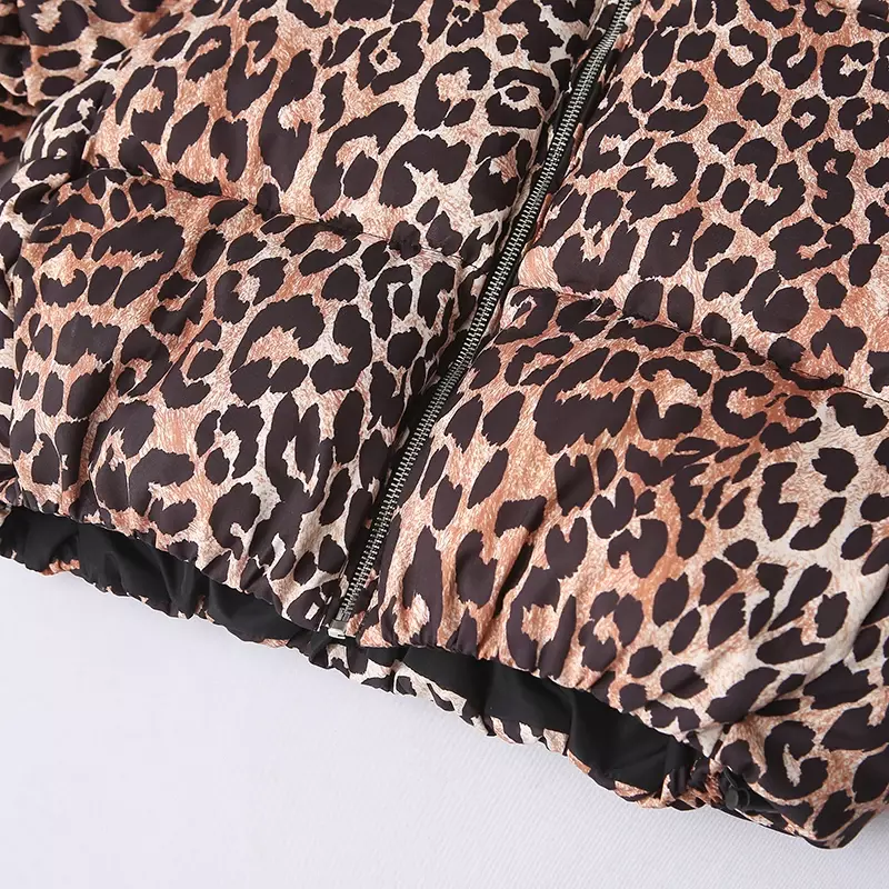 Jaqueta de algodão com estampa leopardo feminina, casaco vintage, Parkas manga comprida, tops femininos, roupas de inverno, nova moda