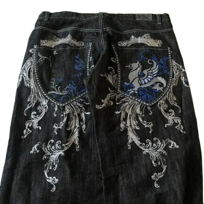 Женские джинсы в американском стиле, свободные прямые широкие брюки с принтом Джокера в стиле ретро, Y2K