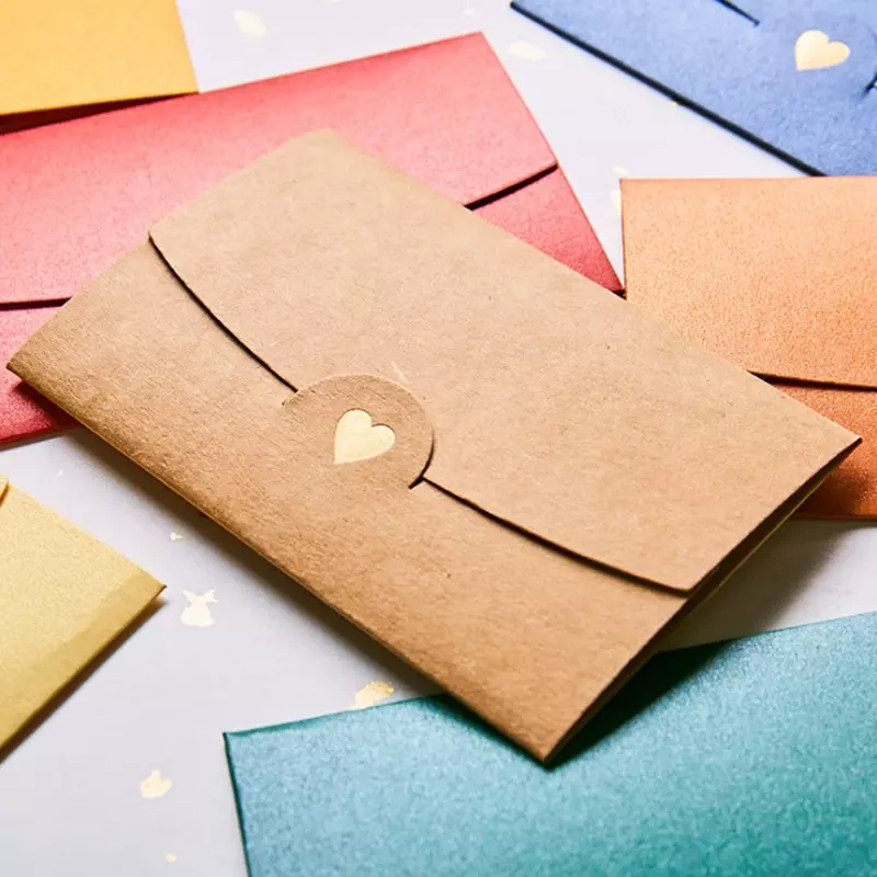 Papel Kraft perlado de Corazón de caramelo dorado, sobre pequeño, bricolaje, cubierta de tarjeta de felicitación colorida, regalo de álbum de recortes, 10x7CM, 50 Uds., venta al por mayor