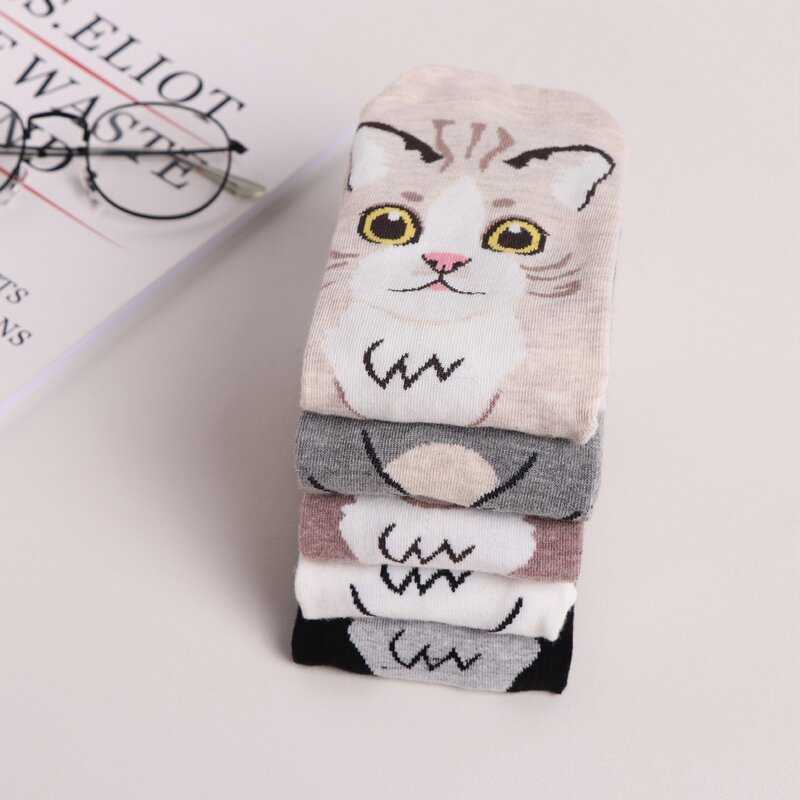Calcetines de tubo medio de algodón para mujer, calcetín de dibujos animados, gato, perro, calcetines de tubo medio, calcetín corto, Animal marinero