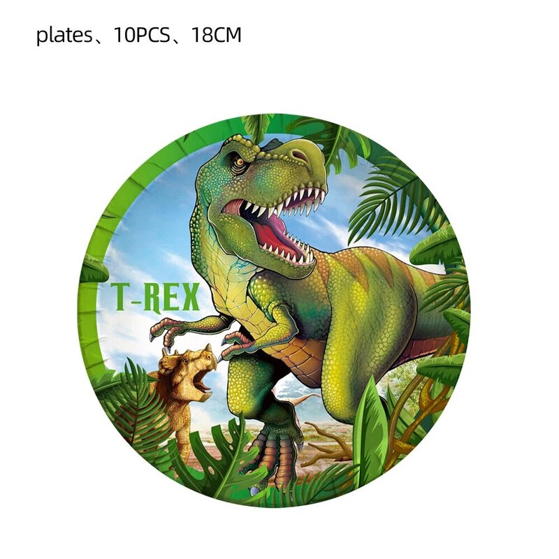 Vajilla desechable con temática de dinosaurio del Mundo Jurásico, cena de Safari de la selva, número 123St, pastel de globos, niño rugido salvaje, feliz nacimiento
