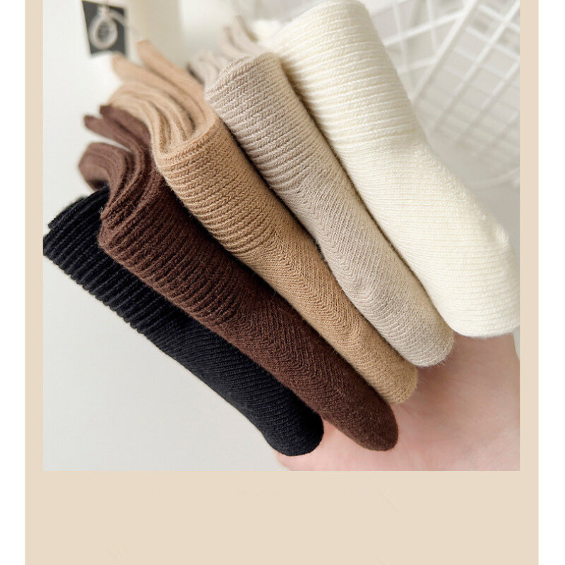 Knitting Medium Tube Socks For Women Tulip Printing Cute Solid Socks Simple Fashion Autumn and Winter Warm Knitting Floor Sock