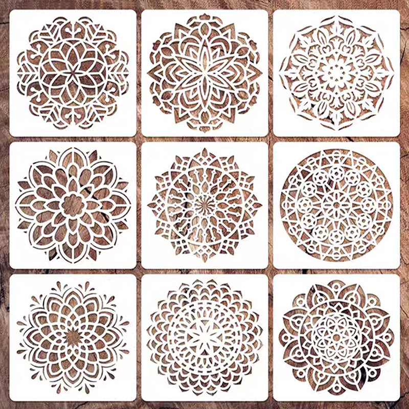 9pcs Stenciled Painting Template Round Auxiliary Painting Wall Painting Jet Painting Base Plate