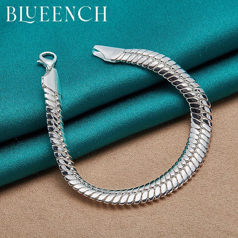 Blueench-pulsera gruesa de hueso de serpiente para hombre y mujer, de Plata de Ley 925, joyería de tendencia con personalidad